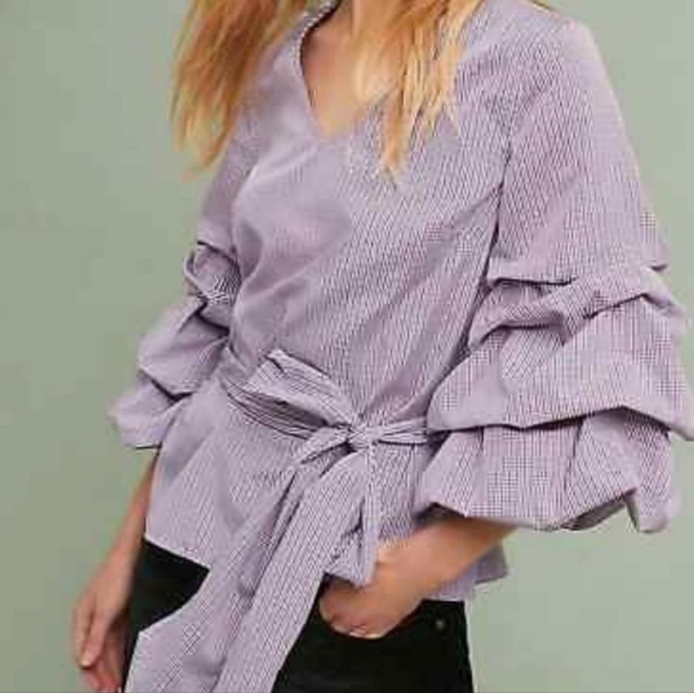 Anthropologie Sunday In Brooklyn Avelina Ruffles Gingham Blouse, Sz M